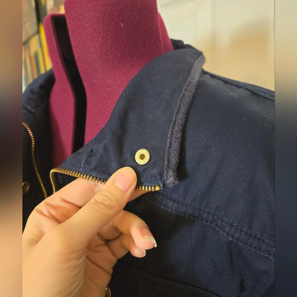 J. Crew Relaxed Boyfriend Utility Jacket Dark Blue Cotton With Gold Snaps Medium - Picture 3 of 11